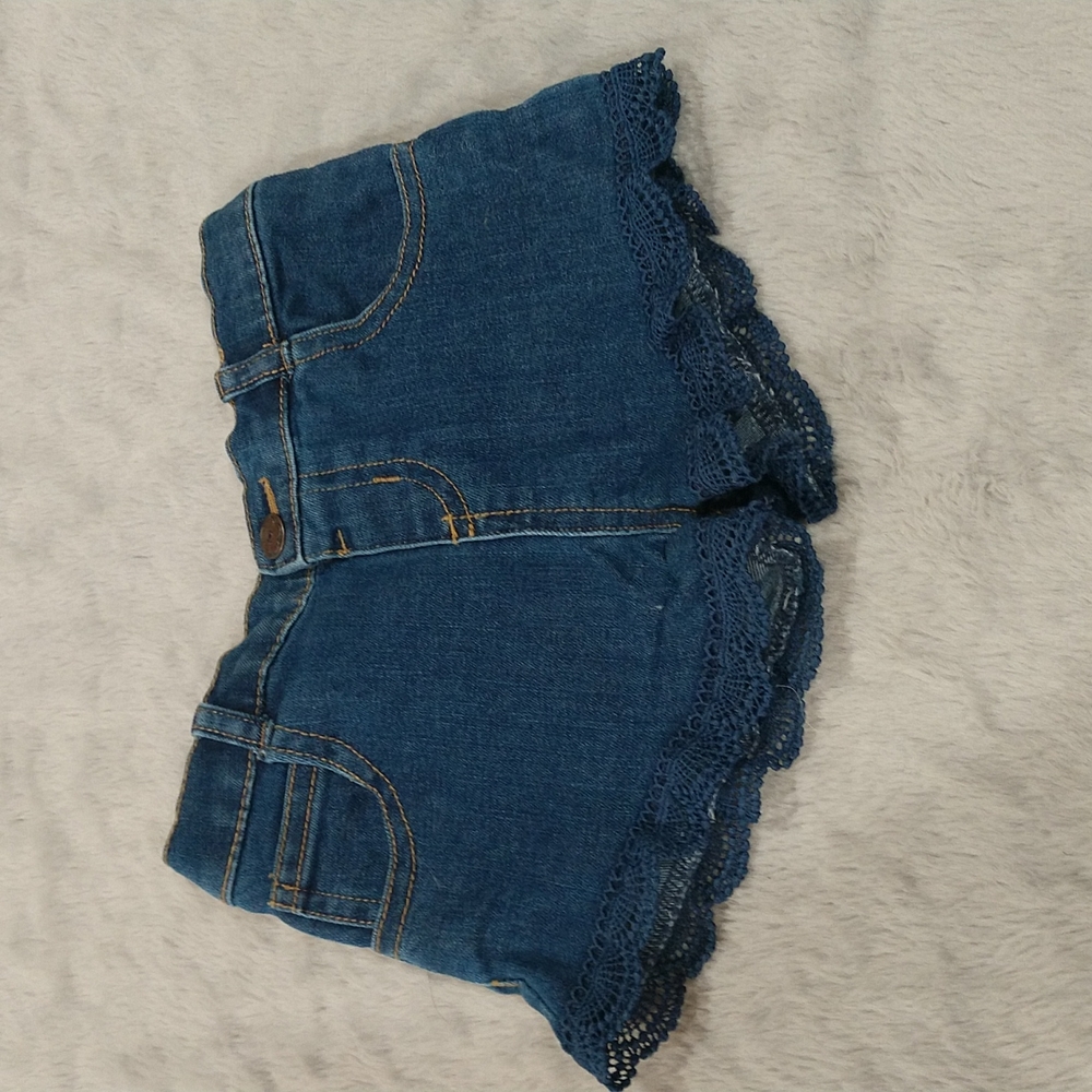 3/$15 Baby Girl Jean Shorts with Lace Trim Size 6-9 Months